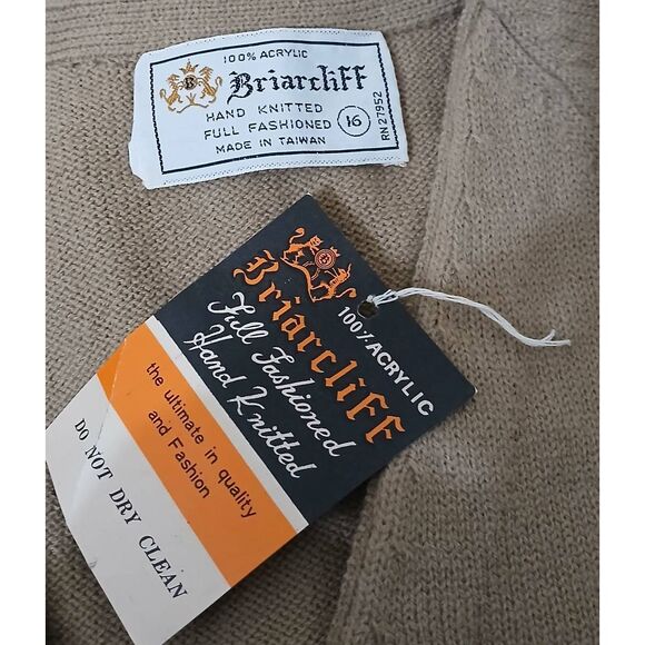 Briarcliff handmade vintage womens small dead stock camel tan cardigan sweater - Picture 5 of 6